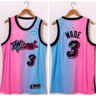 Heat 3 Dwyane Wade Blue Pink Nike 2021 City Edition Swingman Jersey