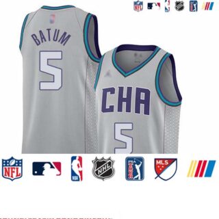Hornets #5 Nicolas Batum Gray Basketball Jordan Swingman City Edition 2019 20 Jersey