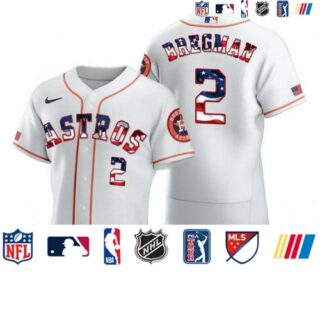 Houston Astros #2 Alex Bregman Men's Nike White Fluttering USA Flag Limited Edition Authentic MLB Jersey