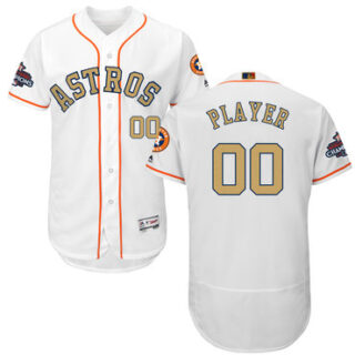 Houston Astros White 2018 Gold Program Men's Customized Flexbase Jersey