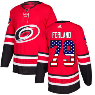 Hurricanes #79 Michael Ferland Red Home Authentic USA Flag Stitched Hockey Jersey