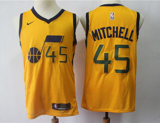 Jazz 45 Donovan Mitchell Yellow Nike Swingman Jersey(Without The Sponsor's Logo)