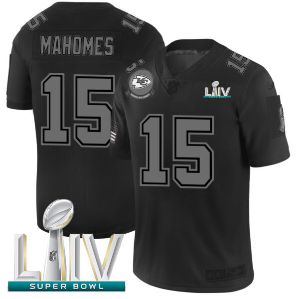 Kansas City Chiefs #15 Patrick Mahomes Men's Nike Black Super Bowl LIV 2020 2019 Salute to Service Limited Stitched NFL Jersey