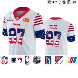 Kansas City Chiefs #87 Travis Kelce White Super Bowl LIV 2020 Men's Nike Team Logo USA Flag Vapor Untouchable Limited NFL Jersey