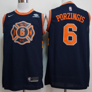 Knicks 6 Kristaps Porzingis Navy City Edition Nike Swingman Jersey