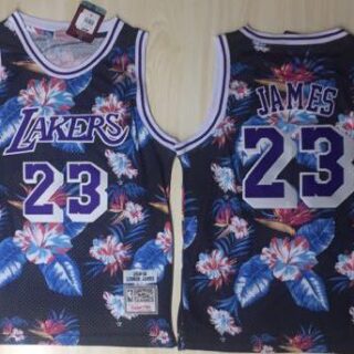 Lakers 23 Lebron James Black 1996-97 Hardwood Classics Floral Fashion Swingman Jersey