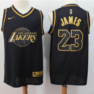 Lakers 23 Lebron James Black Gold Nike Swingman Jersey