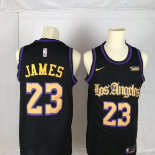 Lakers 23 Lebron James Black Nike Swingman Jersey