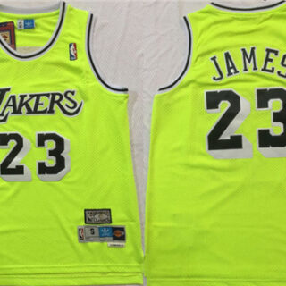 Lakers 23 Lebron James Fluorescent Green Hardwood Classics Mesh Swingman Jersey