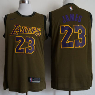 Lakers 23 Lebron James Olive Nike Swingman Jersey