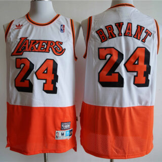 Lakers 24 Kobe Bryant White Orange Split Hardwood Classics Jersey