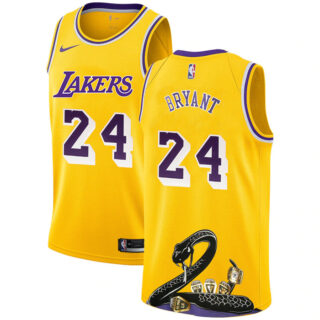 Lakers 24 Kobe Bryant Yellow Nike R.I.P Swingman Fashion Jersey 3