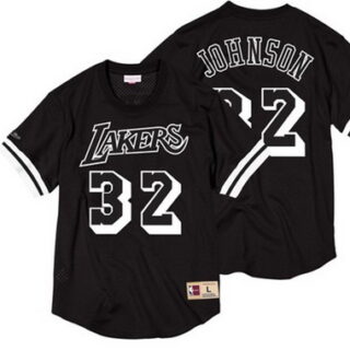 Lakers 32 Magic Johnson Black Short Sleeve Mitchell & Ness Jersey