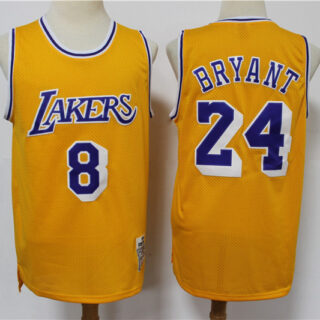 Lakers 8 & 24 Kobe Bryant Yellow 2020 Hardwood Classics Jersey