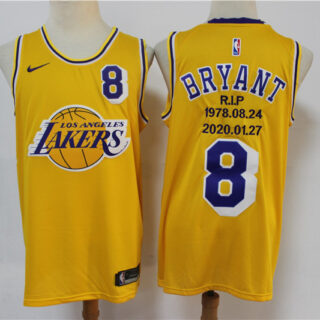 Lakers 8 Kobe Bryant Yellow Nike R.I.P Swingman Fashion Jersey