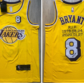 Lakers 8 Kobe Bryant Yellow R.I.P Signature Swingman Jersey