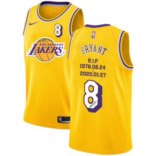 Lakers 8 Kobe Bryant Yellow R.I.P Signature Swingman Jersey 4