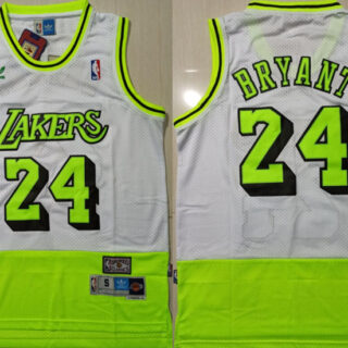 Lakers Bape 24 Kobe Bryant White Fluorescent Green Split Hardwood Classics Jersey
