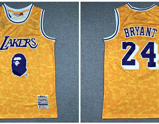 Lakers Bape 24 Kobe Bryant Yellow 1996-97 Hardwood Classics Jersey