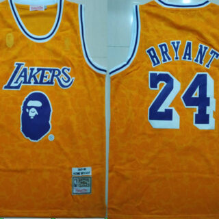 Lakers Bape 24 Kobe Bryant Yellow 1997-98 Hardwood Classics Jersey