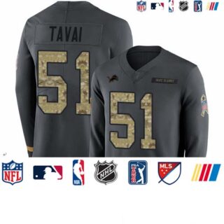 Lions #51 Jahlani Tavai Anthracite Salute to Service Men's Stitched Football Limited Therma Long Sleeve Jersey