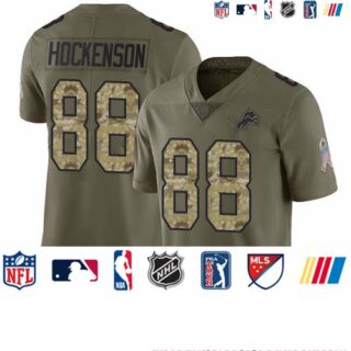 Lions #88 T.J. Hockenson Olive Camo Youth Stitched Football Limited 2017 Salute to Service Jersey