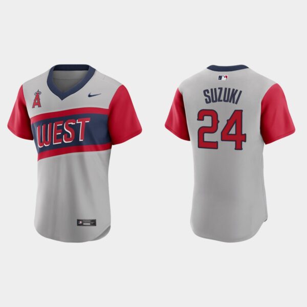 Los Angeles Angels #24 Kurt Suzuki Men's Nike Gray 2021 Little League Classic Authentic MLB Jersey