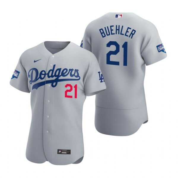Los Angeles Dodgers 21 Walker Buehler Gray 2020 World Series Champions Authentic Jersey