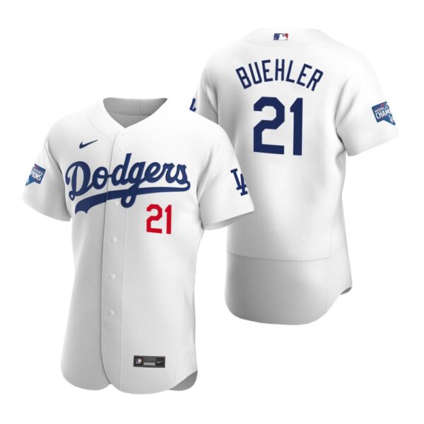 Los Angeles Dodgers 21 Walker Buehler White 2020 World Series Champions Authentic Jersey
