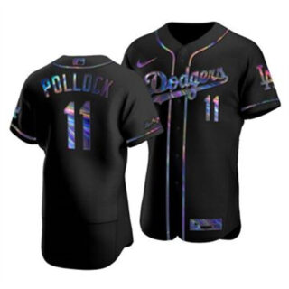 Los Angeles Dodgers #11 A.J. Pollock Men's Nike Iridescent Holographic Collection MLB Jersey - Black