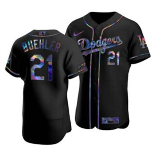 Los Angeles Dodgers #21 Walker Buehler Men's Nike Iridescent Holographic Collection MLB Jersey - Black