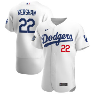 Los Angeles Dodgers #22 Clayton Kershaw Men's Nike White Home 2020 World Series Bound Authentic Player MLB Jersey