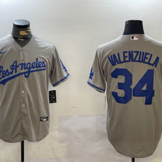 Los Angeles Dodgers #34 Fernando Valenzuela Grey Authentic Collection Stitched MLB Jersey