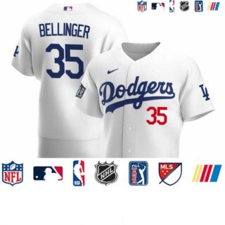 Los Angeles Dodgers #35 Cody Bellinger Men's Nike White Home 2020 World Series Bound Authentic Player MLB Jersey