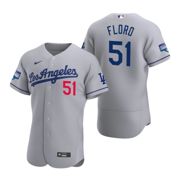 Los Angeles Dodgers #51 Dylan Floro Gray 2020 World Series Champions Authentic Jersey