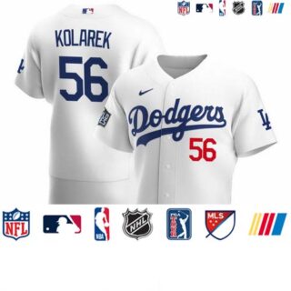 Los Angeles Dodgers #56 Adam Kolarek Men's Nike White Home 2020 World Series Bound Authentic Player MLB Jersey