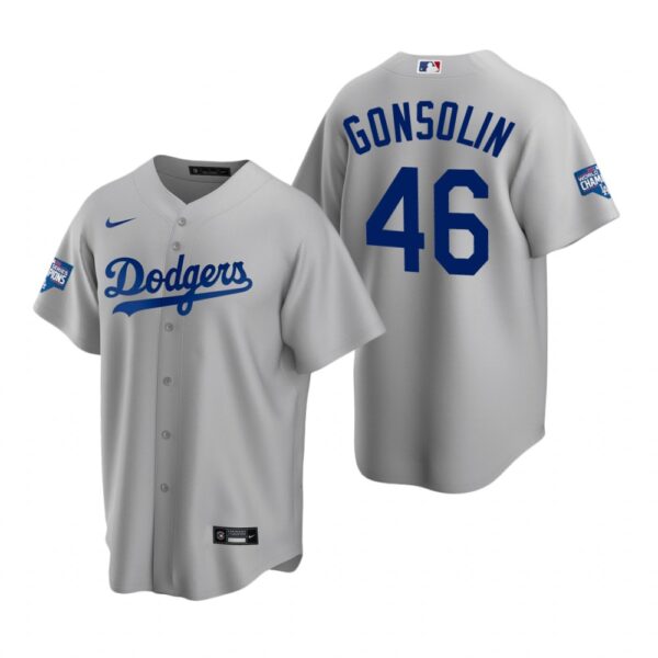 Los Angeles Dodgers 46 Tony Gonsolin Gray 2020 World Series Champions Replica Jersey
