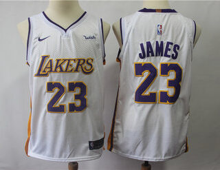 Los Angeles Lakers # 23 Lebron James 14 Brandon Ingram white Nike Swingman Jersey