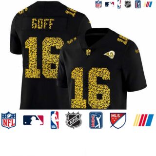 Los Angeles Rams #16 Jared Goff Men's Nike Leopard Print Fashion Vapor Limited NFL Jersey Black