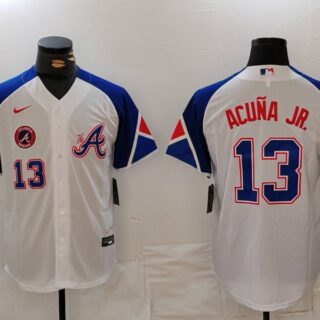 MLB Braves 13 Ronald Acuna White City Connect Cool Base Men Jerseys