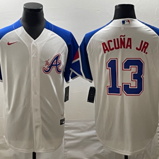 MLB Braves 13 Ronald Acuna White City Connect Cool Base Men Jerseys
