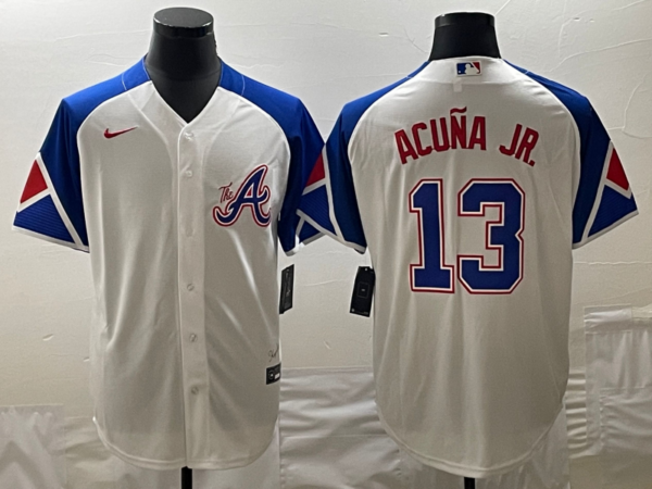 MLB Braves 13 Ronald Acuna White City Connect Cool Base Men Jerseys