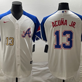 MLB Braves 13 Ronald Acuna White City Connect Cool Base Men Jersey