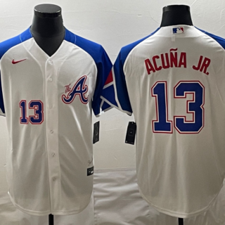 MLB Braves 13 Ronald Acuna White City Connect Nike Cool Base Men Jersey