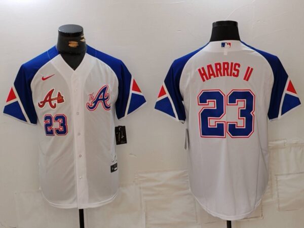 MLB Braves 23 Harris II White City Connect Cool Base Men Jerseys