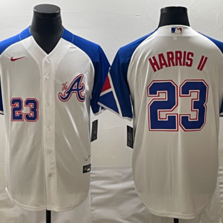 MLB Braves 23 Harris II White City Connect Cool Base Men Jersey