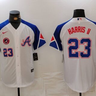 MLB Braves 23 Harris II White City Connect Cool Base Men Jerseys