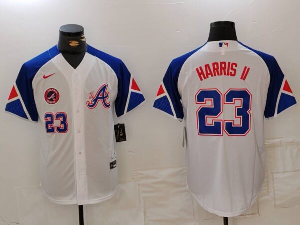 MLB Braves 23 Harris II White City Connect Cool Base Men Jerseys