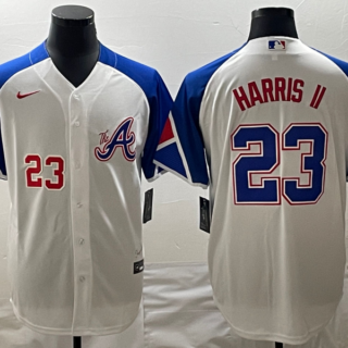 MLB Braves 23 Harris II White City Connect Nike Cool Base Men Jerseys