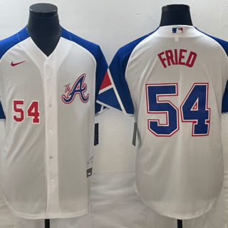 MLB Braves 54 Max Fried White City Connect Nike Cool Base Men Jerseys